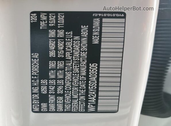 WP1AA2AY5SDA03505 2025 PORSCHE CAYENNE Белый Панорамный вид салона 360°