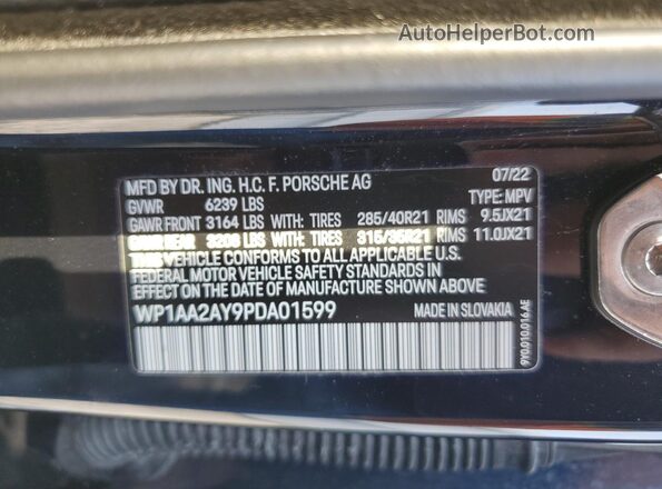 WP1AA2AY9PDA01599 2023 PORSCHE CAYENNE Black Widok naklejki z numerem VIN