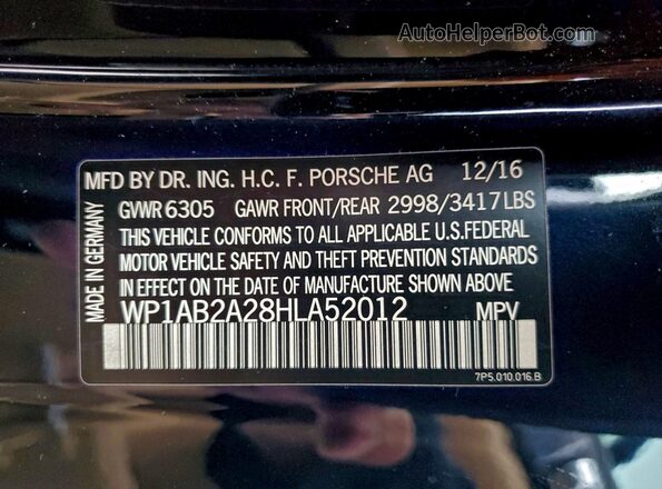 WP1AB2A28HLA52012 2017 PORSCHE CAYENNE Blue Widok naklejki z numerem VIN