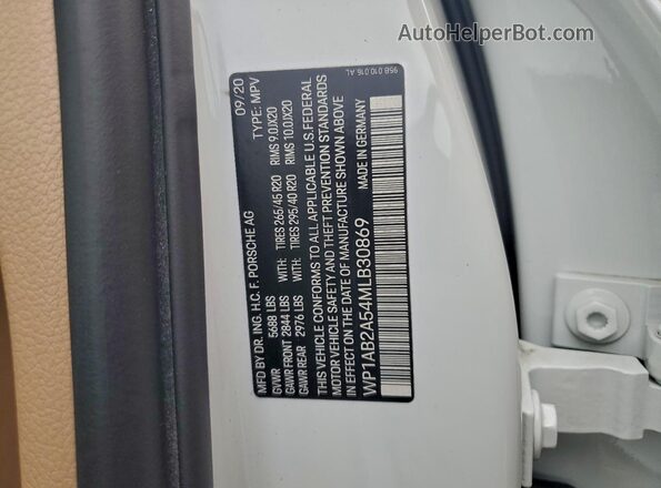 WP1AB2A54MLB30869 2021 PORSCHE MACAN White Widok naklejki z numerem VIN