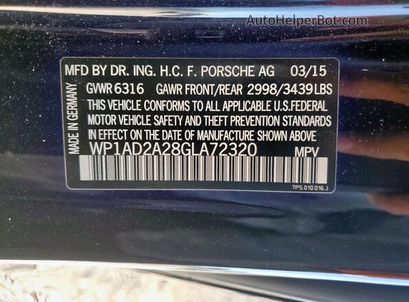 WP1AD2A28GLA72320 2016 PORSCHE CAYENNE Черный Панорамный вид салона 360°
