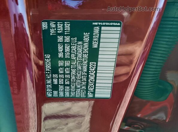 WP1AE2AY2MDA24223 2021 PORSCHE CAYENNE Red VIN კოდის სტიკერის ხედი