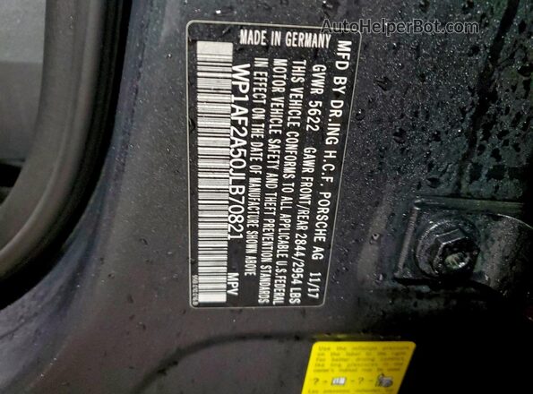WP1AF2A50JLB70821 2018 PORSCHE MACAN Серый Вид наклейки с VIN-кодом