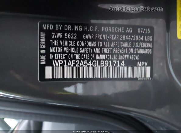 WP1AF2A54GLB91714 2016 PORSCHE MACAN Серый Вид подкапотного пространства