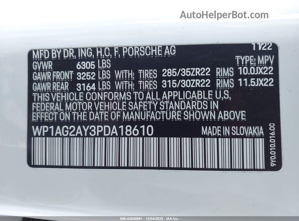 WP1AG2AY3PDA18610 2023 PORSCHE CAYENNE Белый Вид подкапотного пространства