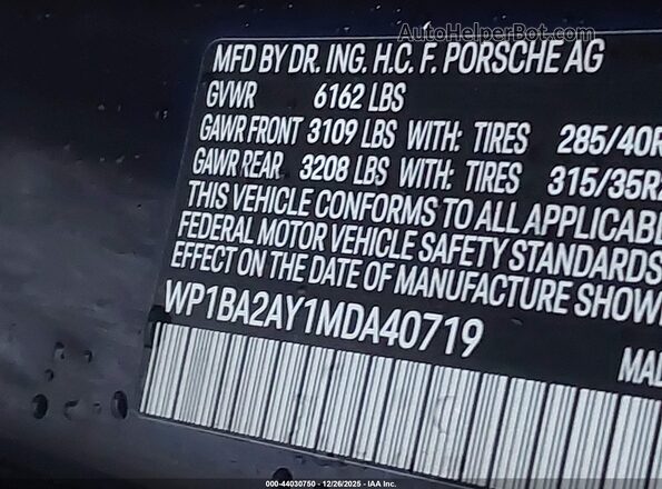 WP1BA2AY1MDA40719 2021 PORSCHE CAYENNE Black Vista del compartimento del motor