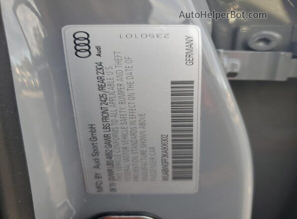WUABWGFF3KA906302 2019 AUDI RS3 Silver Widok naklejki z numerem VIN