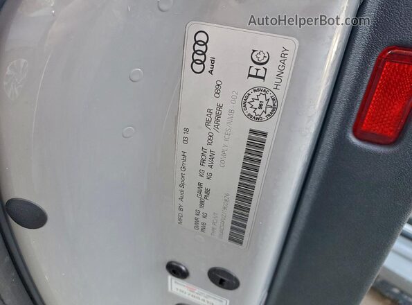 WUACSAFV2J1902826 2018 AUDI TT Серебряный Вид наклейки с VIN-кодом