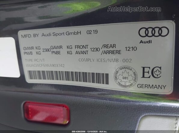 WUACWCF5XKA903742 2019 AUDI RS5 Gray Вид підкапотного простору