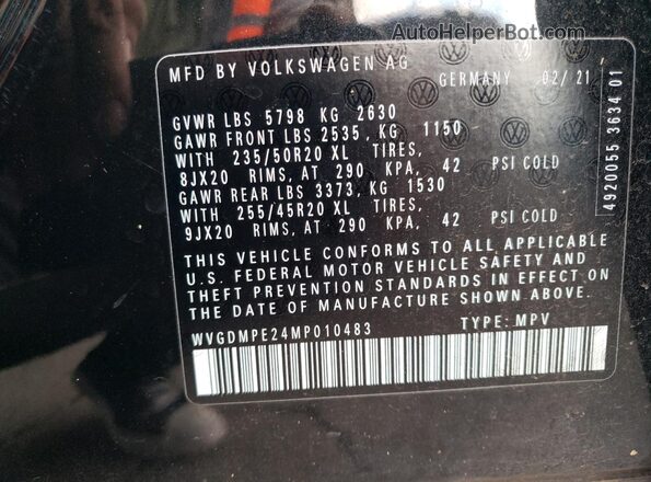 WVGDMPE24MP010483 2021 VOLKSWAGEN ID.4 Black Շարժիչի բաժամունքի տեսք