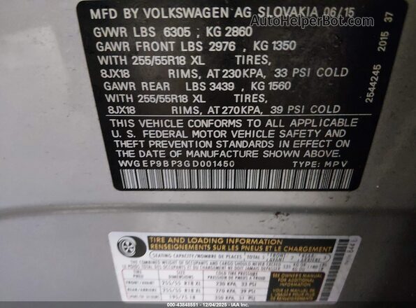 WVGEP9BP3GD001450 2016 VOLKSWAGEN TOUAREG Серый Вид подкапотного пространства