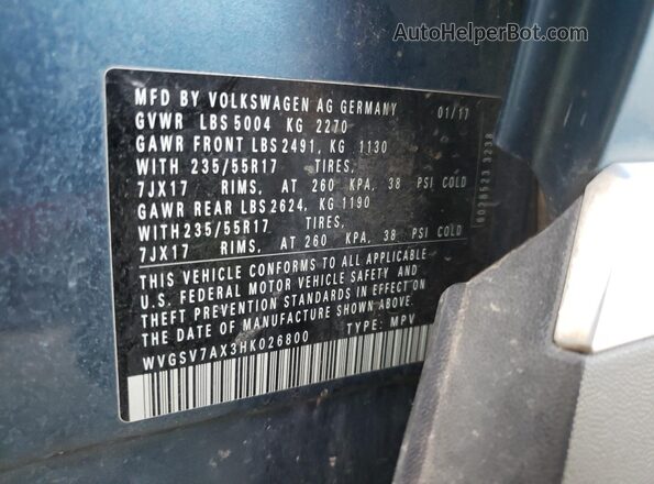 WVGSV7AX3HK026800 2017 VOLKSWAGEN TIGUAN Blue Widok naklejki z numerem VIN