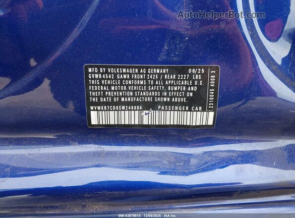 WVWKB7CD6SW246884 2025 VOLKSWAGEN GOLF Blue Engine compartment view