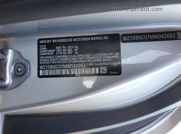 WZ1DB0C07MW042693 2021 TOYOTA SUPRA Серебряный Вид подкапотного пространства