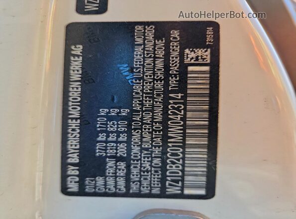 WZ1DB2C01MW042314 2021 TOYOTA SUPRA White Vista del compartimento del motor