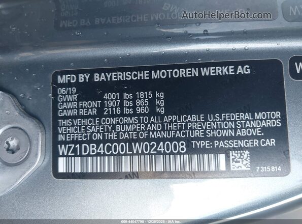 WZ1DB4C00LW024008 2020 TOYOTA GR SUPRA Серый Вид подкапотного пространства