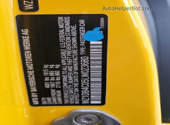 WZ1DB4C05LW023680 2020 TOYOTA SUPRA Yellow Widok komory silnika