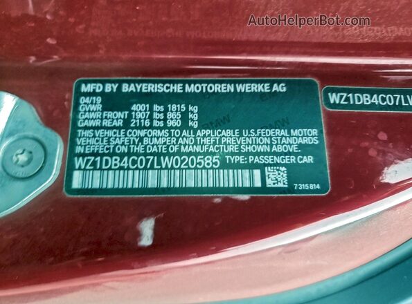 WZ1DB4C07LW020585 2020 TOYOTA SUPRA Красный Вид подкапотного пространства