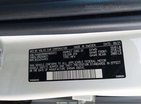 YV4062RM6N1905972 2022 VOLVO XC60 Белый Вид подкапотного пространства