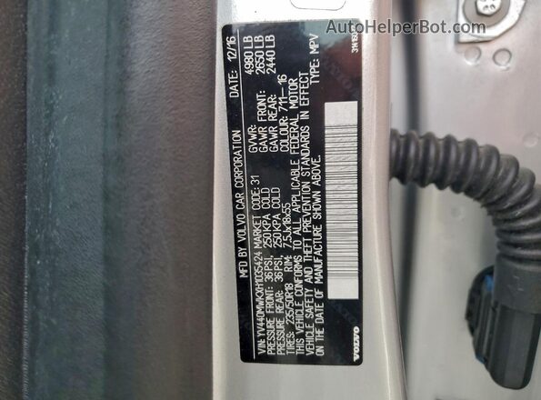YV440MWKXH1035424 2017 VOLVO V60 Серебряный Вид наклейки с VIN-кодом