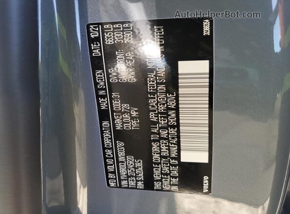 YV4BR0CLXN1803787 2022 VOLVO XC90 Синий Вид наклейки с VIN-кодом