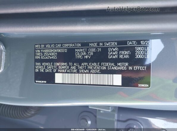 YV4BR0DM3N1965512 2022 VOLVO XC60 RECHARGE PLUG-IN HYBRID Gray Widok komory silnika