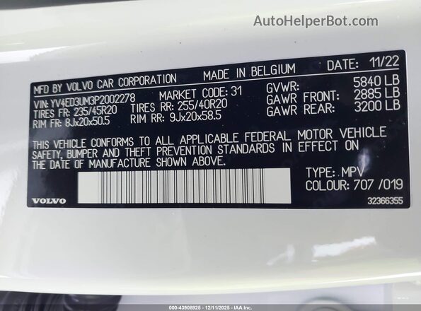 YV4ED3UM3P2002278 2023 VOLVO XC40 RECHARGE PURE ELECTRIC White ძრავის განყოფილების ხედი
