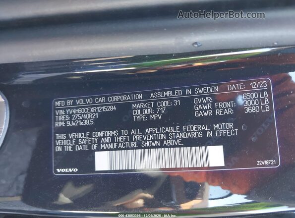 YV4H60CEXR1215284 2024 VOLVO XC90 RECHARGE PLUG-IN HYBRID Black Շարժիչի բաժամունքի տեսք