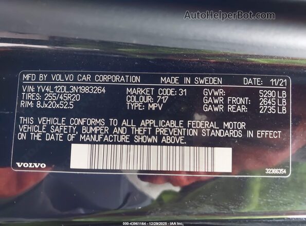 YV4L12DL3N1983264 2022 VOLVO XC60 Черный Вид подкапотного пространства