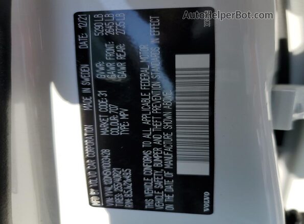 YV4L12DM5N1003428 2022 VOLVO XC60 Белый Вид наклейки с VIN-кодом