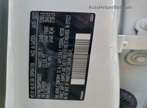 YV4L12DW1P1300670 2023 VOLVO XC60 White Vista de la etiqueta del VIN