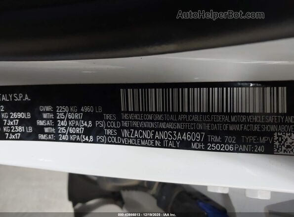 ZACNDFAN0S3A46097 2025 DODGE OTHER White Widok komory silnika