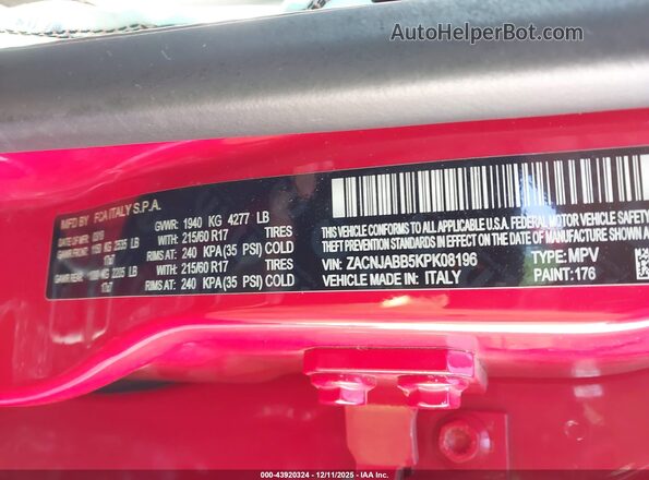 ZACNJABB5KPK08196 2019 JEEP RENEGADE Красный Вид подкапотного пространства