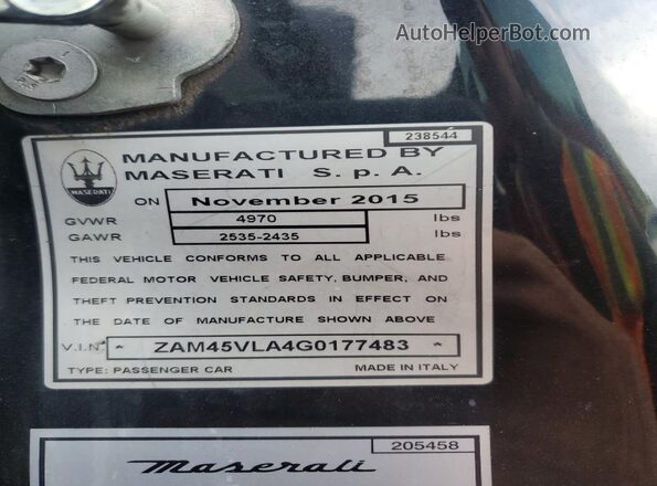 ZAM45VLA4G0177483 2016 MASERATI GRANTURISM Черный Вид подкапотного пространства
