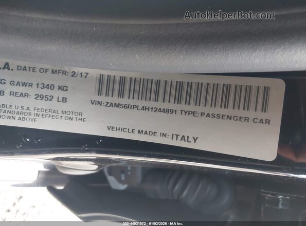ZAM56RPL4H1244891 2017 MASERATI QUATTROPOR Black Вид підкапотного простору