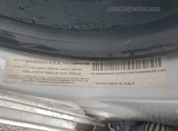 ZAM56RRA0G1167978 2016 MASERATI QUATTROPOR Silver Շարժիչի բաժամունքի տեսք