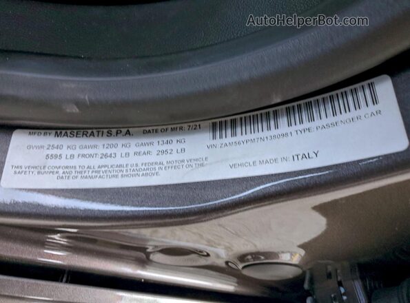 ZAM56YPM7N1380981 2022 MASERATI QUATTROPOR Серый Вид наклейки с VIN-кодом