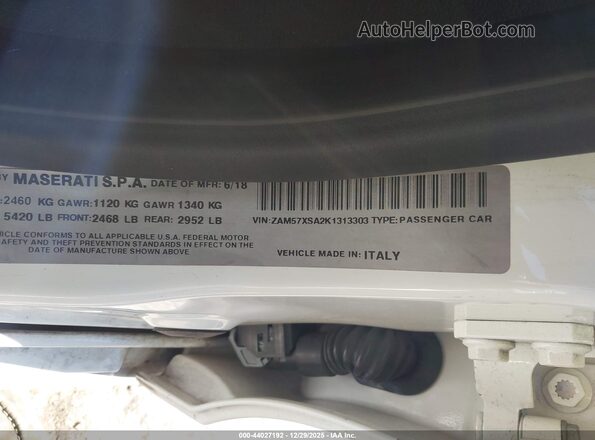 ZAM57XSA2K1313303 2019 MASERATI GHIBLI Белый Вид подкапотного пространства