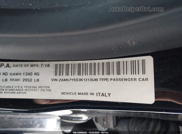 ZAM57YSS3K1313549 2019 MASERATI GHIBLI Черный Вид подкапотного пространства