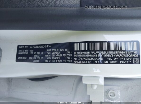 ZASPAKBN2M7D14768 2021 ALFA ROMEO STELVIO Белый Вид подкапотного пространства