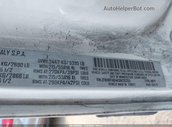 ZFBHRFAB4K6N26355 2019 RAM PROMASTER CITY Белый Вид подкапотного пространства