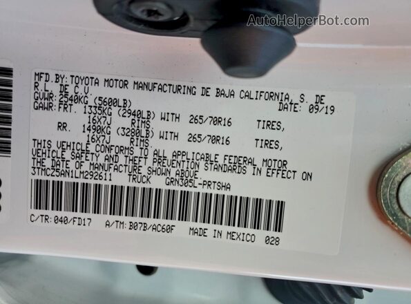 3TMCZ5AN1LM292611 2020 TOYOTA LE Белый Панорамный вид салона 360°