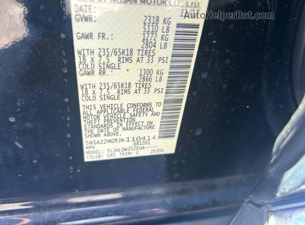 5N1AZ2MG9JN110414 2018 NISSAN MURANO Black Սալոնի հետևի տեսք