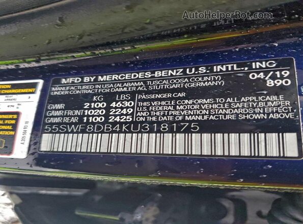 55SWF8DB4KU318175 2019 MERCEDES-BENZ C Black 360 interior view