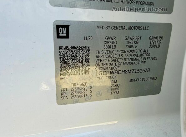 1GCPWBEH8MZ151578 2021 CHEVROLET ALL MODELS Белый Вид задней части салона