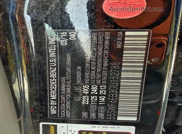 55SWF6EB3GU152788 2016 MERCEDES-BENZ C-CLASS Black Widok naklejki z numerem VIN
