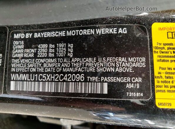WMWLU1C5XH2C42096 2017 MINI COOPER Черный Вид наклейки с VIN-кодом
