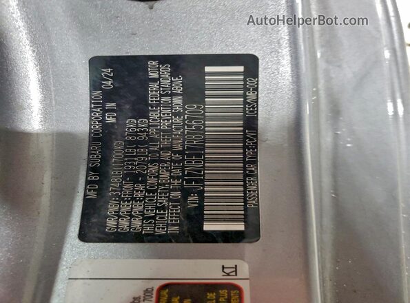 JF1ZNBE17R8756709 2024 TOYOTA GR86 Серебряный Вид наклейки с VIN-кодом