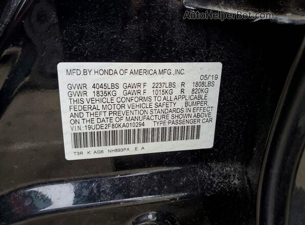 19UDE2F80KA010294 2019 ACURA ILX Black Widok komory silnika