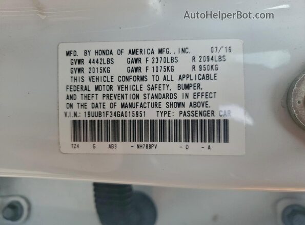 19UUB1F34GA015951 2016 ACURA TLX Белый Вид подкапотного пространства
